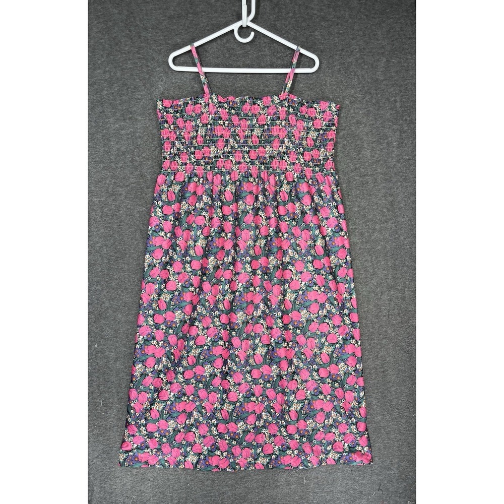 Vintage Handmade Midi Sundress Pink Floral Ruched Cottagecore Fairy Dress Sz XL